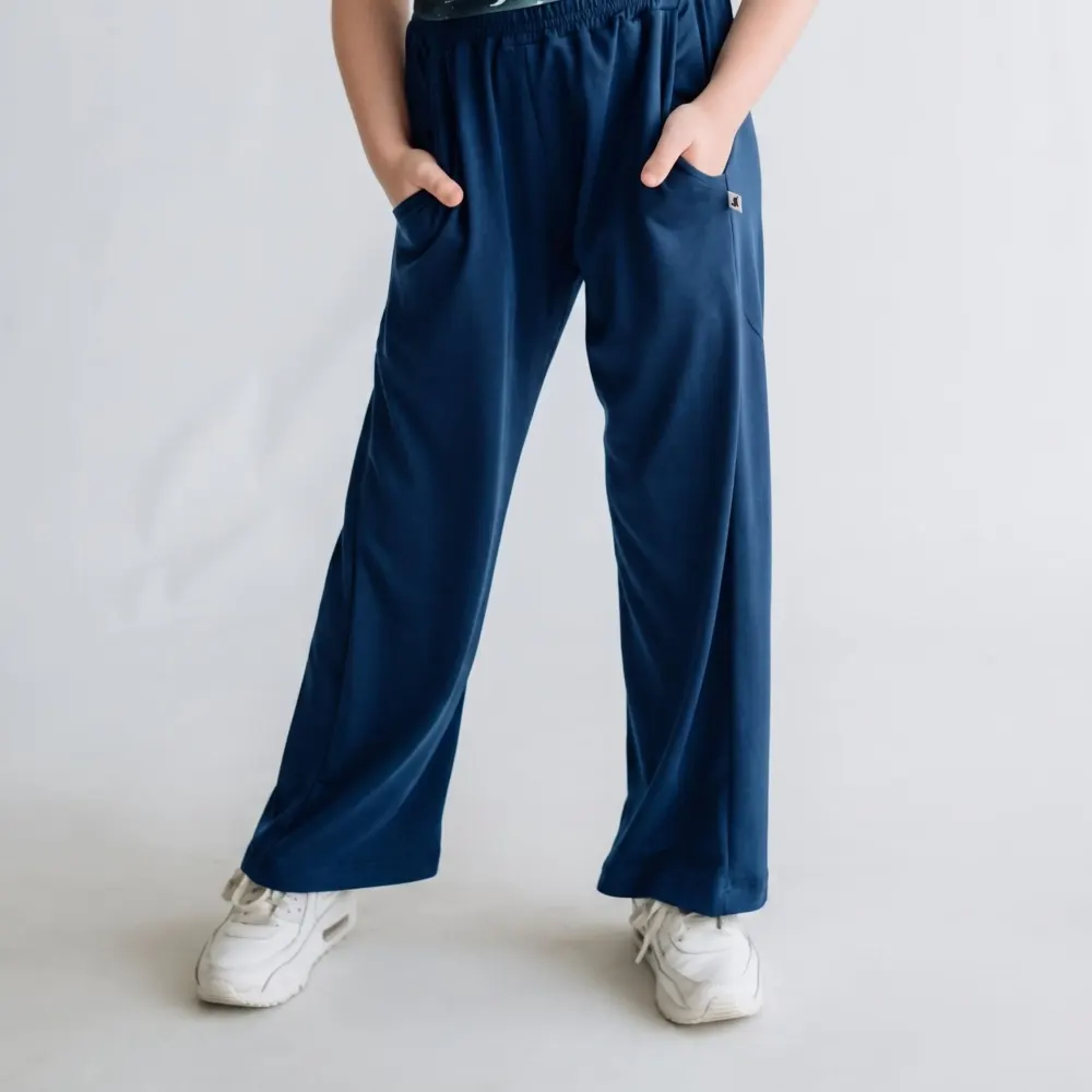 Youth Bamboo Wide Leg Pants | Navy from Little & Lively