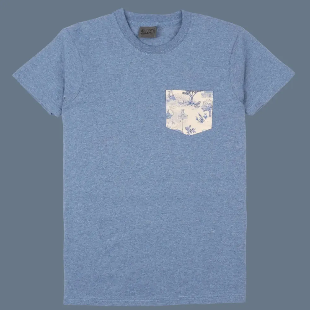 Pocket Tee - Linen Cats - Heather Blue from Muttonhead